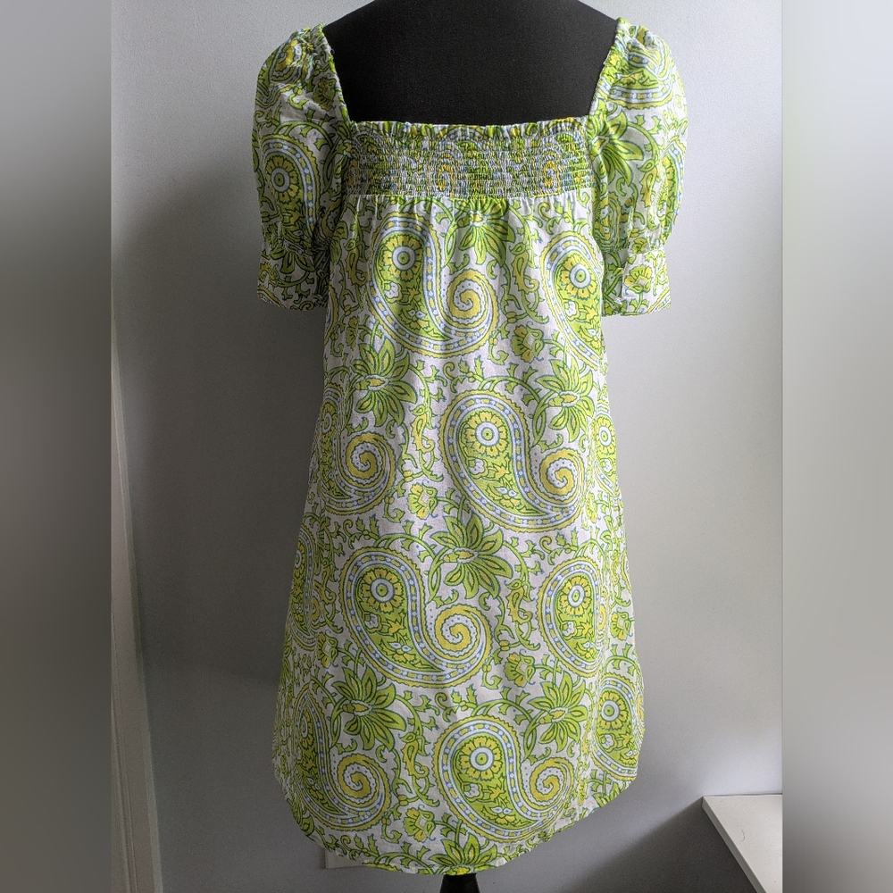 EUC....J. Crew 100% Organic Cotton Blockprint Citrus Paisley Mini Dress Size XS - Picture 6 of 13